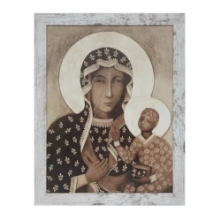 Obraz Matka Boska Częstochowska biała przecierana rama 30 cm